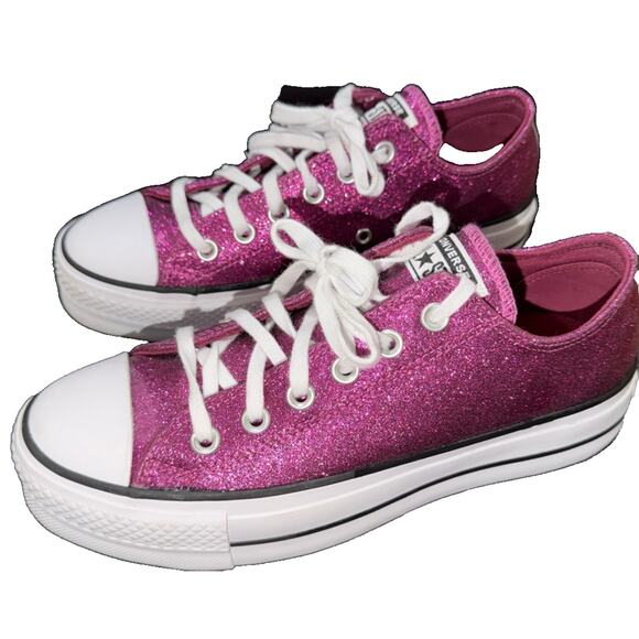 Converse Shoes - Converse Pink Glitter Platform Low Top Sneakers Women’s 8